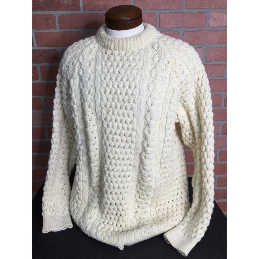 Vintage Bonner of Ireland Mens Cable Knit Fisherman Sweater Pure Wool Pullover B